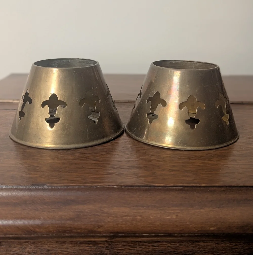 Brass Fleur-de-Lis Tea Light Lanterns - Made in India Patina